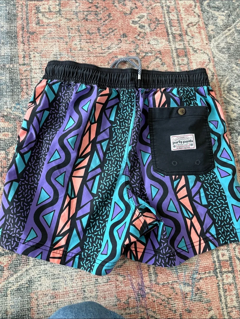 Men's Geometric Print Swim/Board Shorts in Purple & Teal